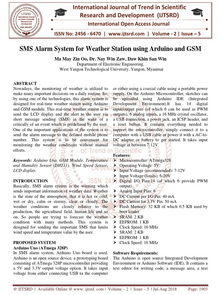 SMS Alarm System For Weather Station Using Arduino and GSM Module | PDF ...