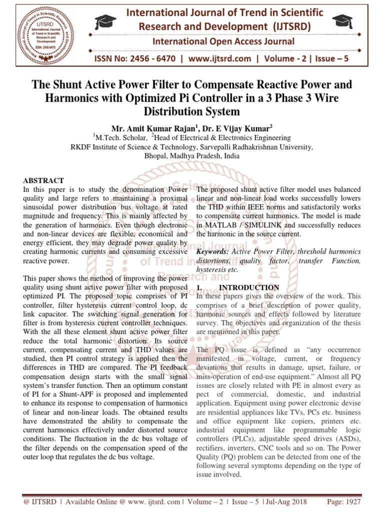 Shunt Active Power Filter for Harmonic Compensation | PDF | Rectifier ...