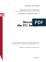 Brexit and The EU Budget: House of Lords European Union Committee 15th Report of Session 2016-17