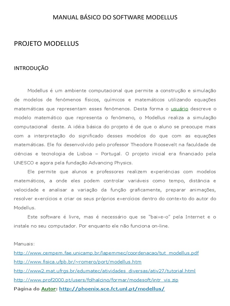 Manual Básico do Software Modellus | PDF | Ensino de Matemática | Programas