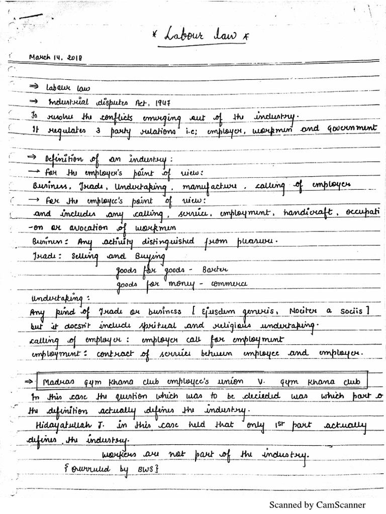Labour Law Handwritten Notes | PDF