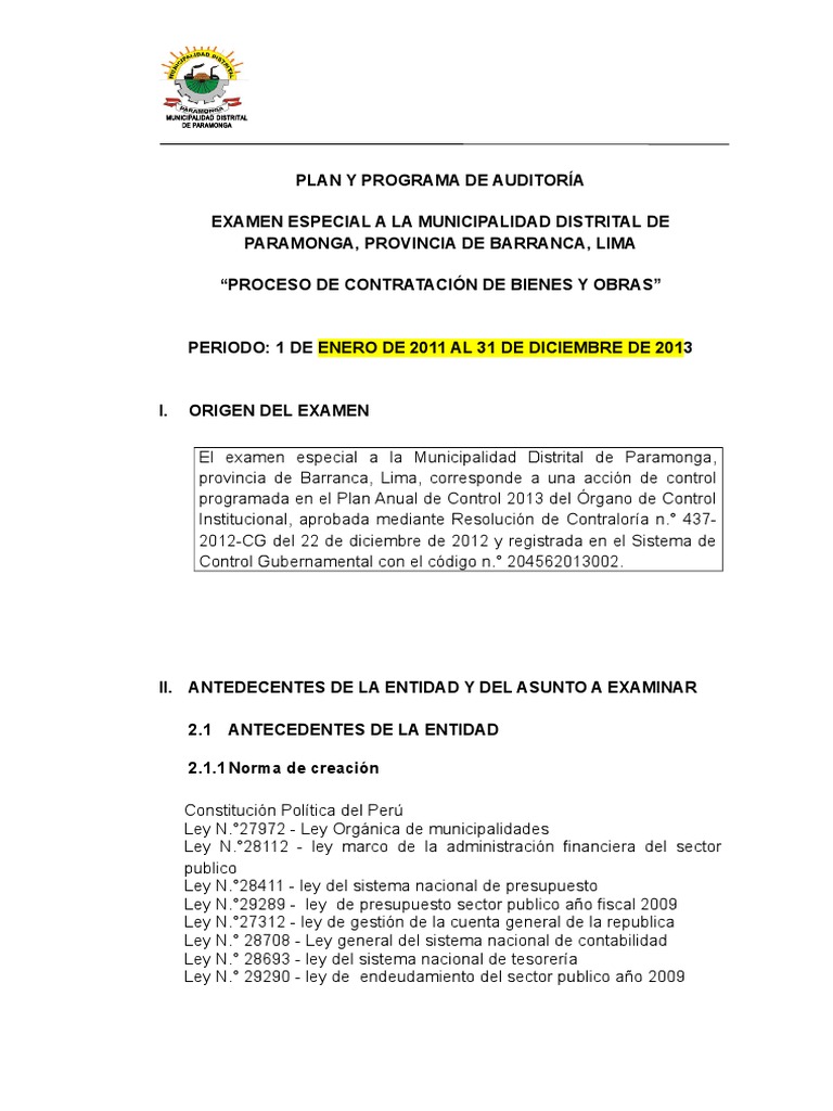 Plan y Programa de Auditoria Acabado | PDF | Presupuesto | Auditoría
