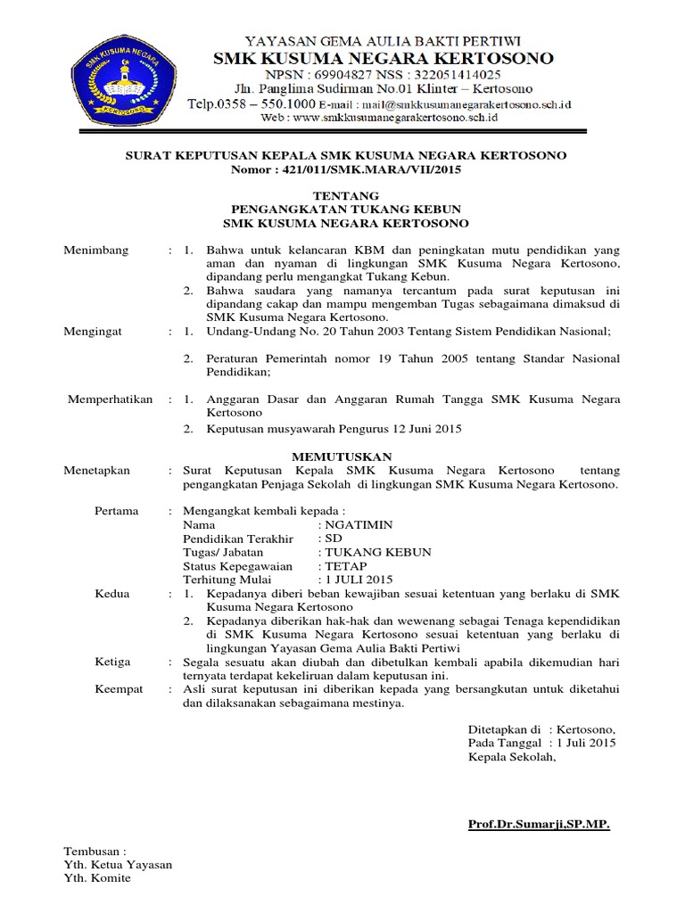 Contoh Sk Tukang Kebun