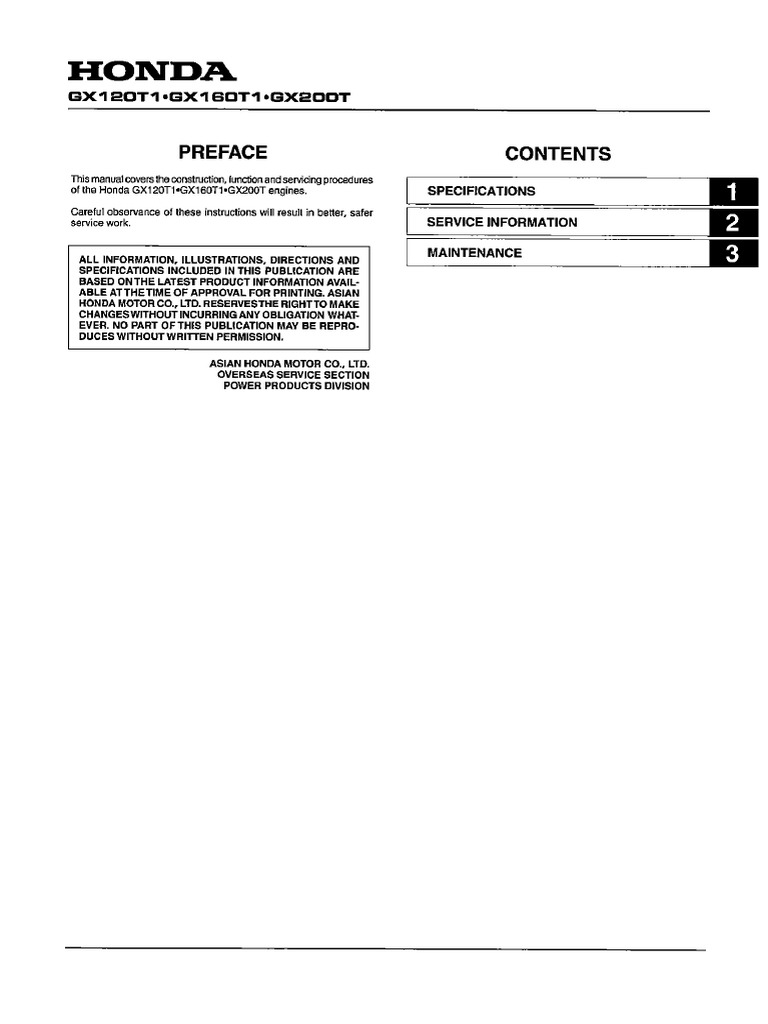 Honda GX160 Workshop Manual | PDF