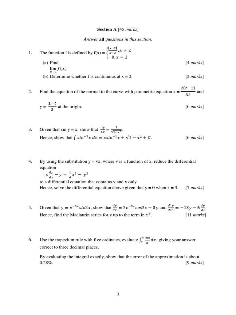 STPM Term 2 Maths T Paper | PDF | Area | Equations