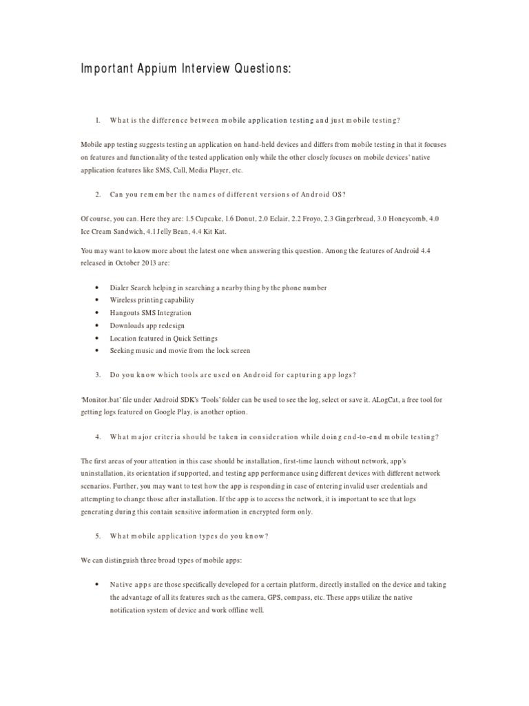 Important Appium Interview Questions | PDF | Business