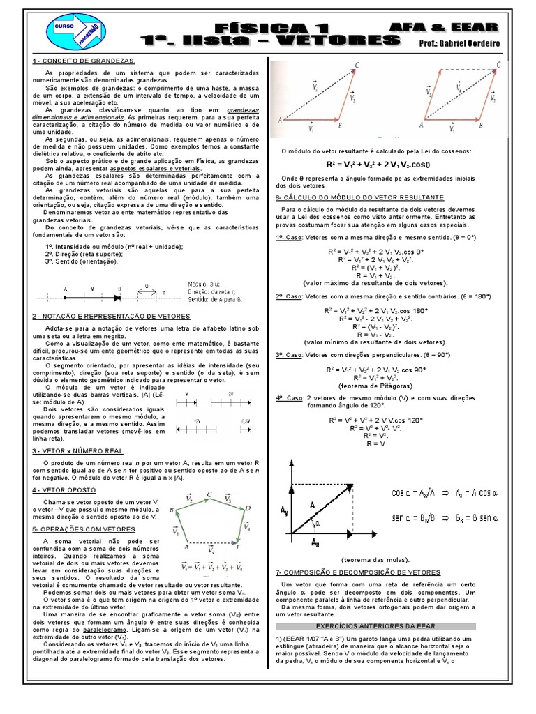 Vetores - Lista de Exercicios | PDF | Vetor Euclidiano | Deslocamento ...
