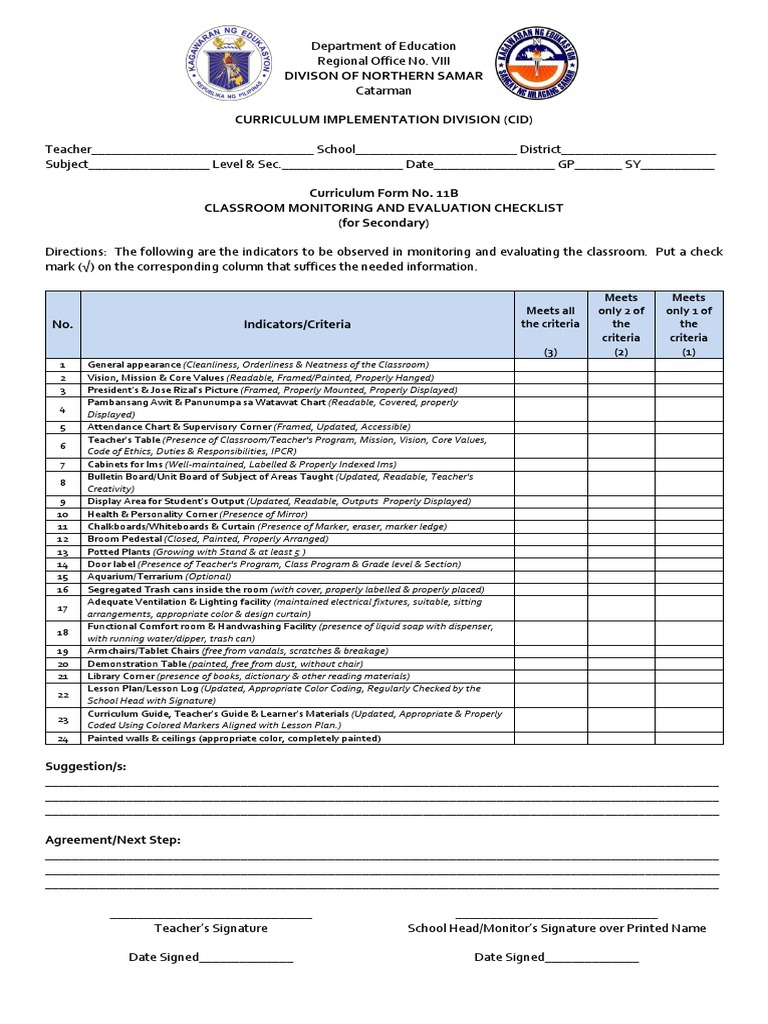 Classroom Monitoring Checklist 2025 | PDF | Behavior Modification ...