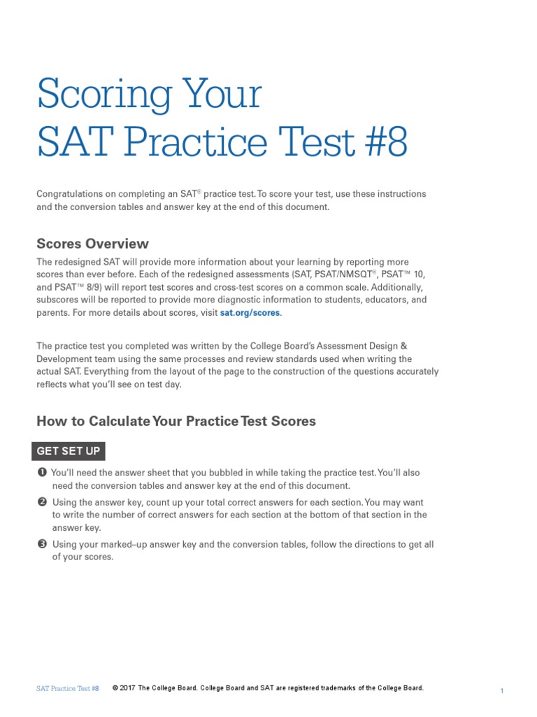 Scoring Sat Practice Test 8 PDF Sat Teaching Mathematics