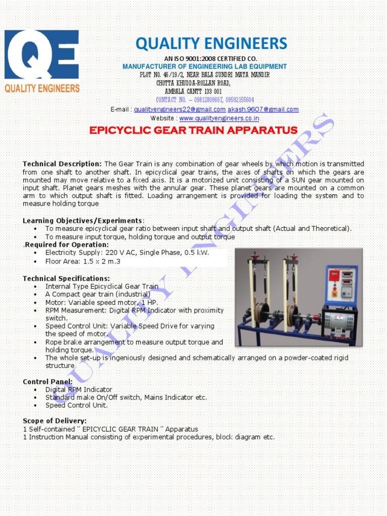 Epicyclic Gear Train Apparatus