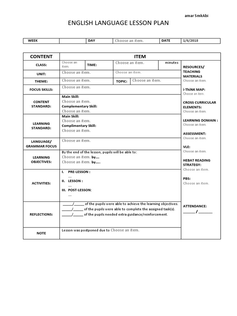 Form 1 CEFR Lesson Plan Template (2018) | PDF | Lesson Plan | Pedagogy