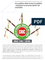 La Sabiduría de Los Pueblos Debe Honrar La Palabra y Acuerdos Para Mantener La Armonía Dentro de Los Territorios Ancestrales - Consejo Regional Indígena Del Cauca - CRIC