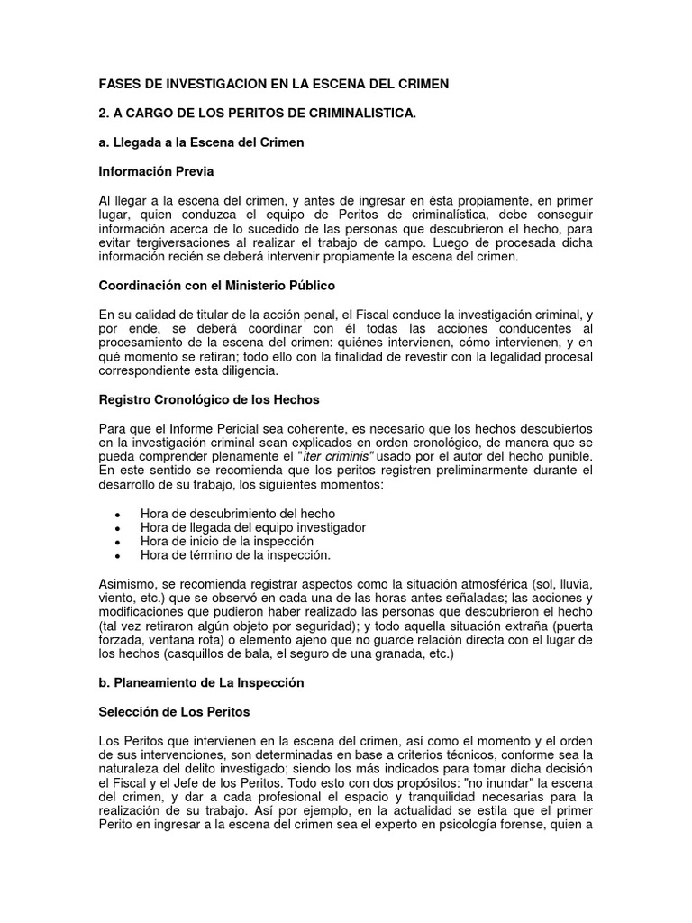 FASES DE INVESTIGACION EN LA ESCENA DEL CRIMEN (2ª) | Testigo experto ...