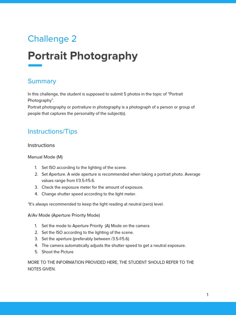 Portrait Photography Challenge Guide | PDF