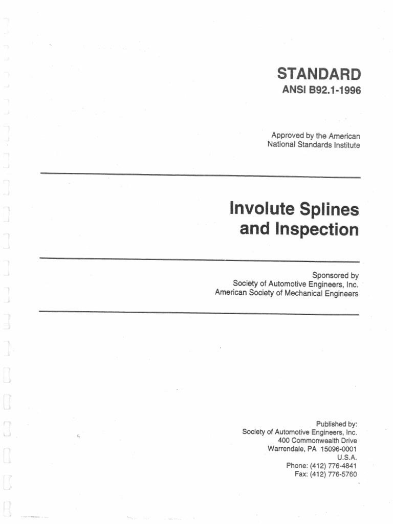 ANSI B92.1-1996 Involute Splines and Inspection | PDF