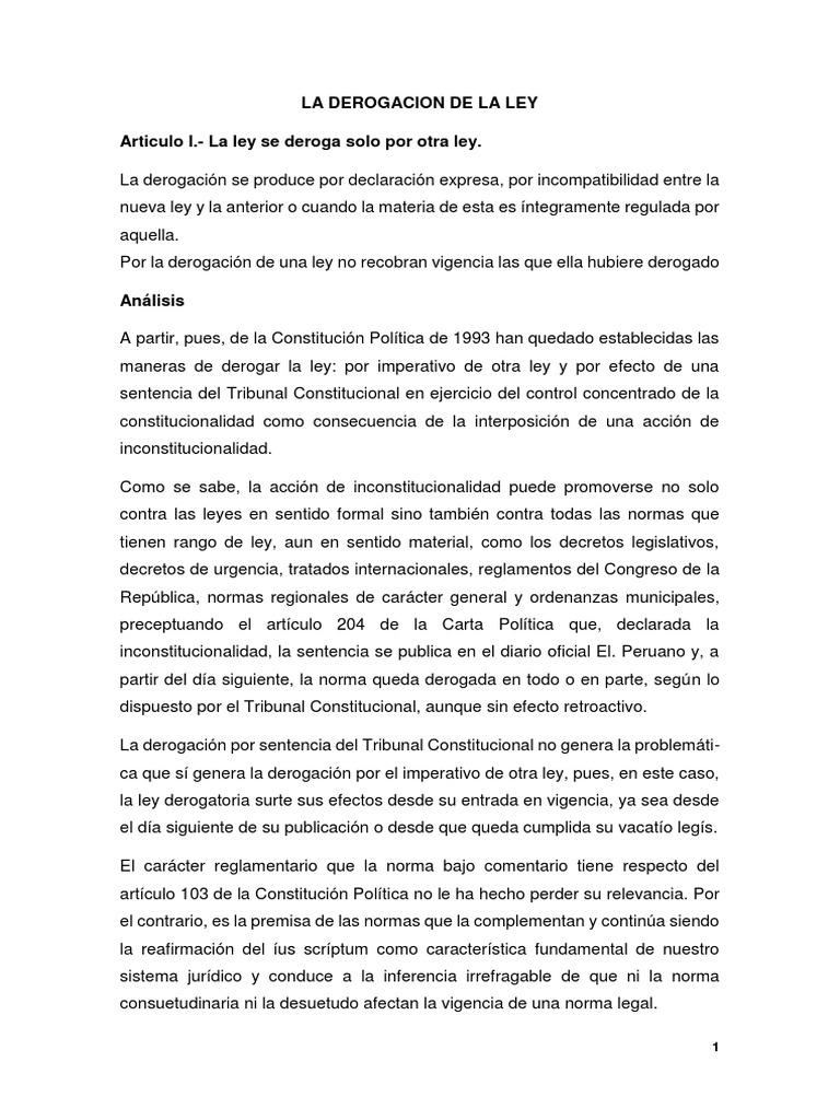 Derogación de la Ley y sus Tipos | PDF | Constitución | Derecho laboral