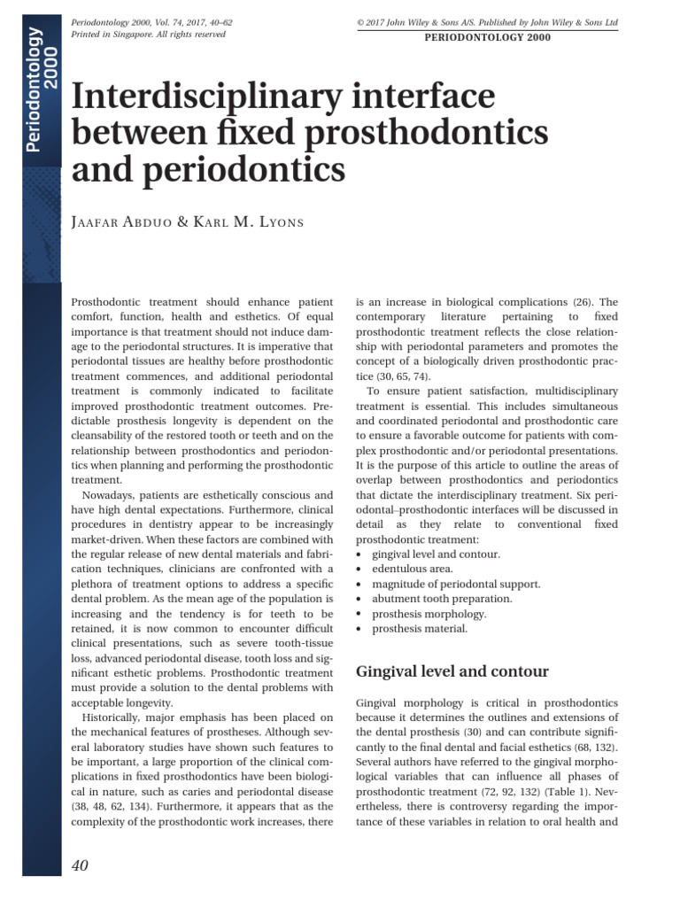 Interdisciplinary Interface Between Fixed Prosthodontics and