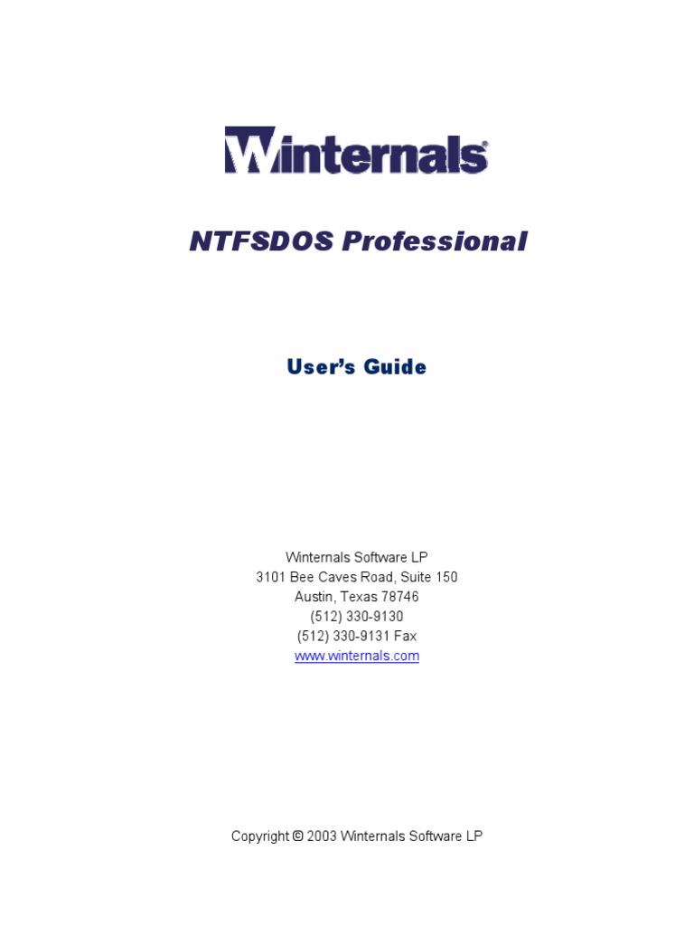 NTFSDOS Professional Users Guide | PDF | Microsoft Windows | Dos