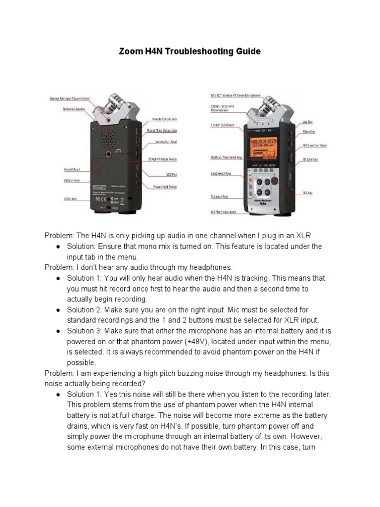 Zoom H4N Troubleshooting Guide PDF Audio Engineering Information