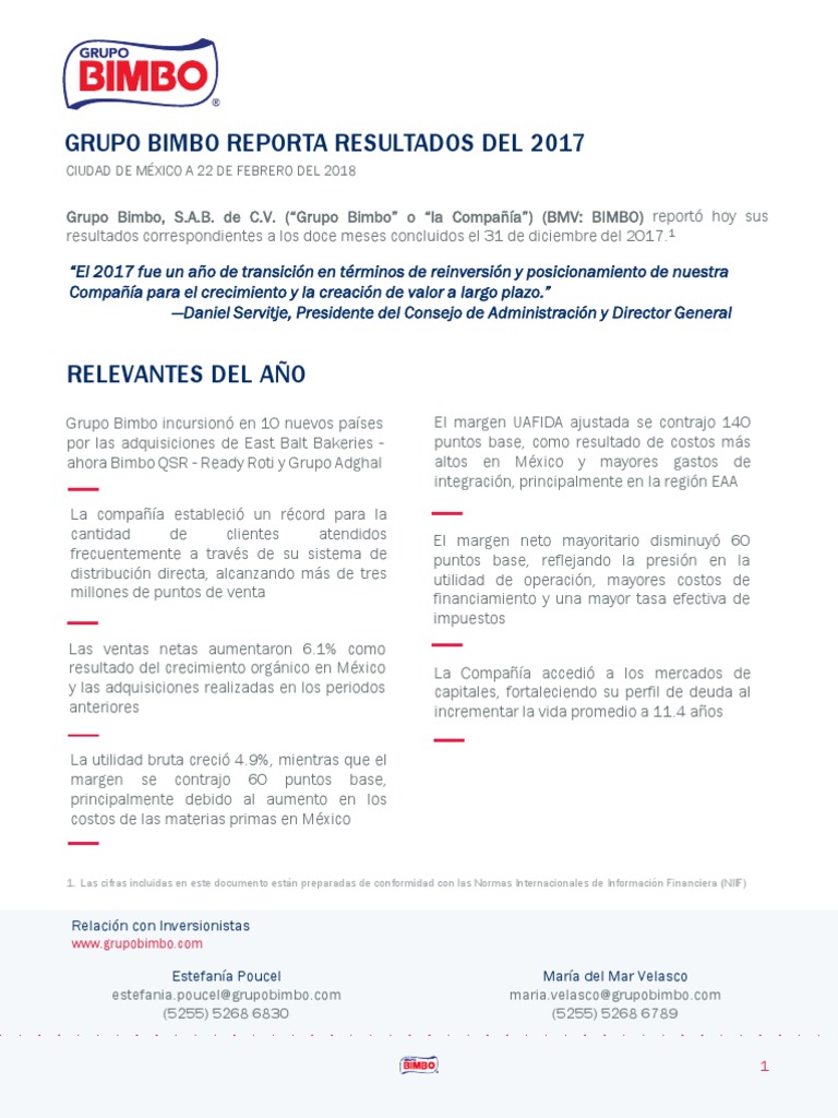 Grupo Bimbo Resultados 2017 (1).pdf normas internacionales de INFORMACION FINANCIERA México