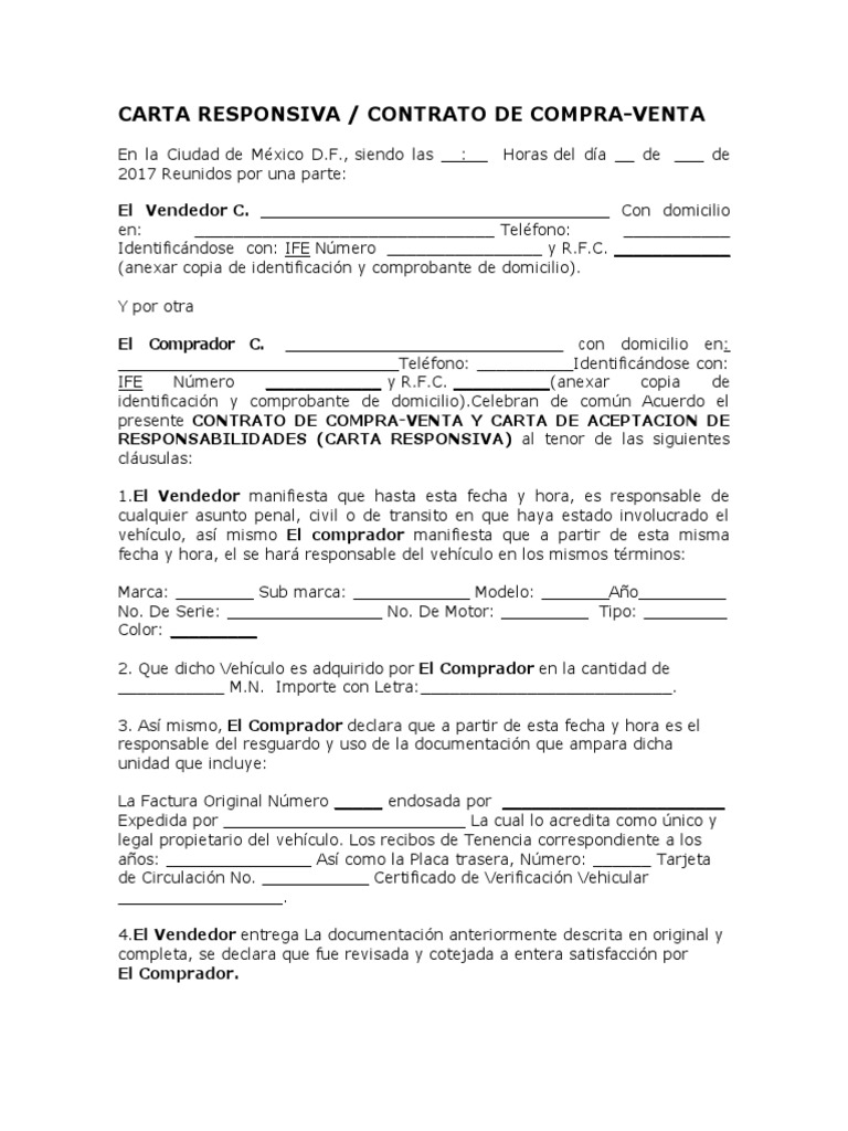 Contrato de Compra Venta JULIO Vehículo de motor