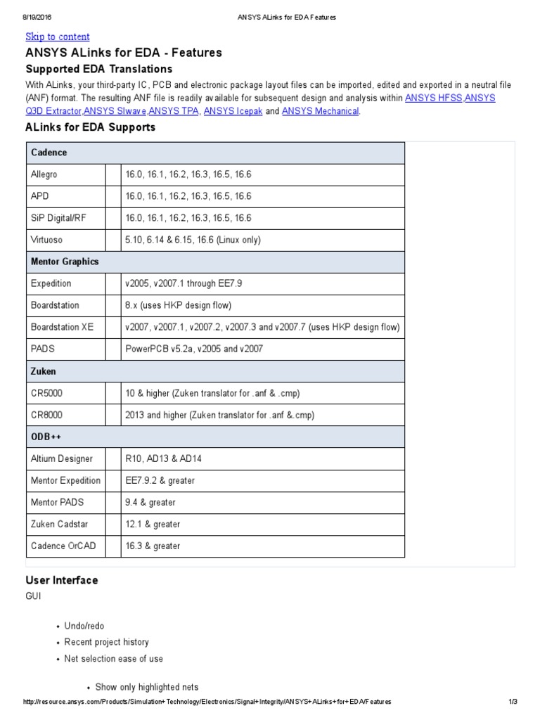 ANSYS ALinks For EDA Features | PDF | Spice | Electronic Design Automation