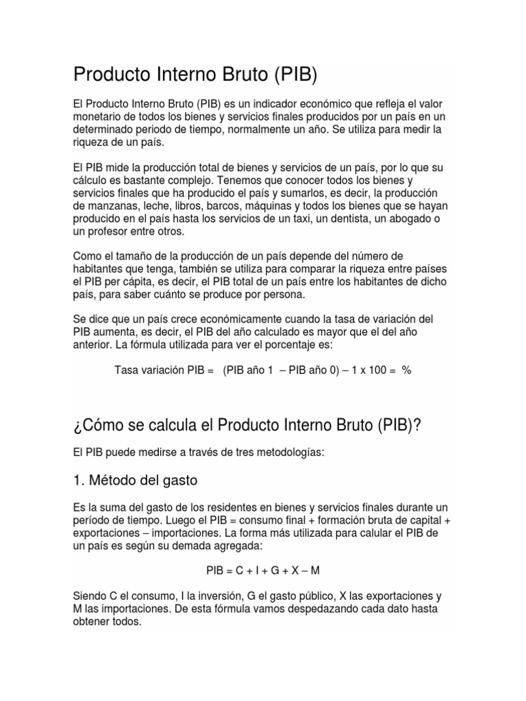 Métodos para Calcular el PIB | PDF | Producto Interno Bruto ...