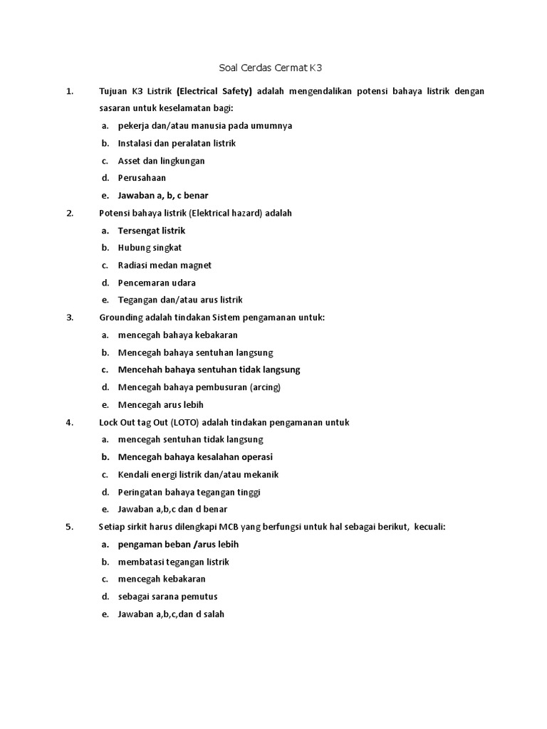 Draft Soal K3 Listrik