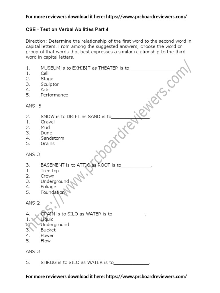 CSE - Test On Verbal Abilities Part 4 | PDF | Nature | Nature