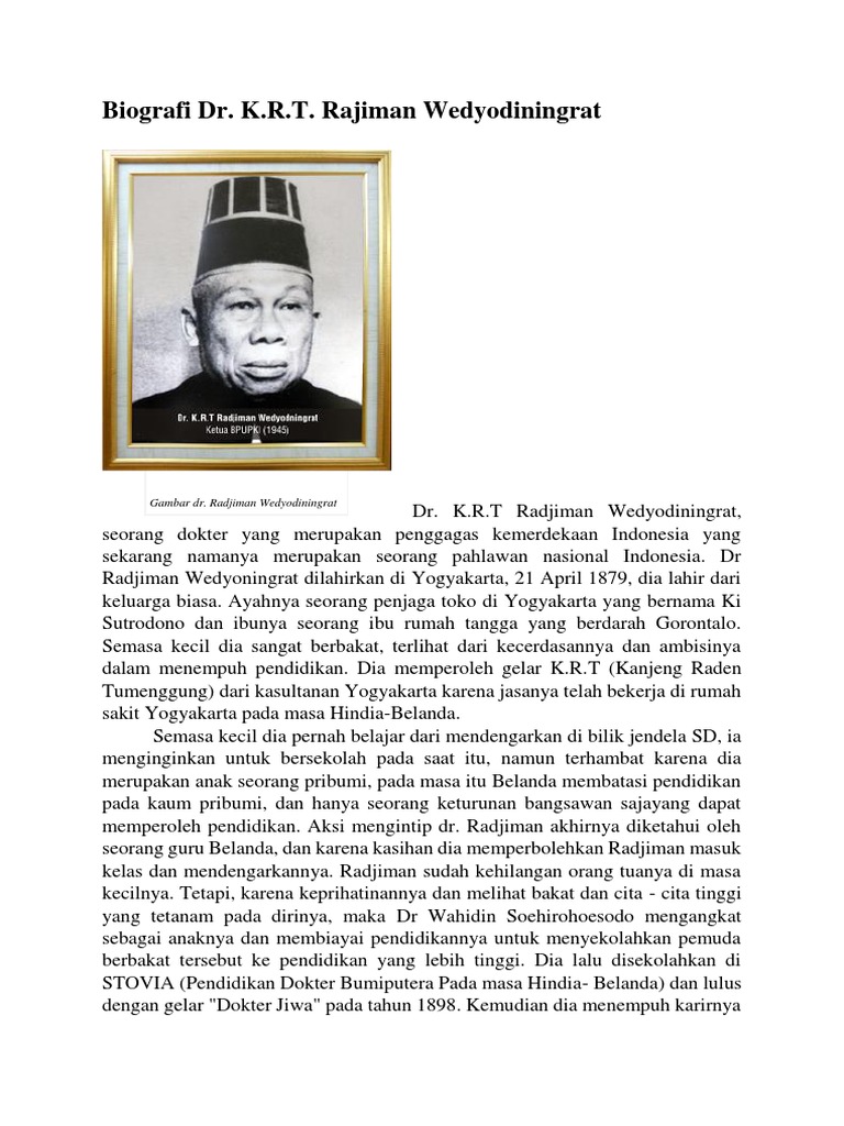 Riwayat Hidup Dr Krt Radjiman Wedyodiningrat - Kaisar Soal