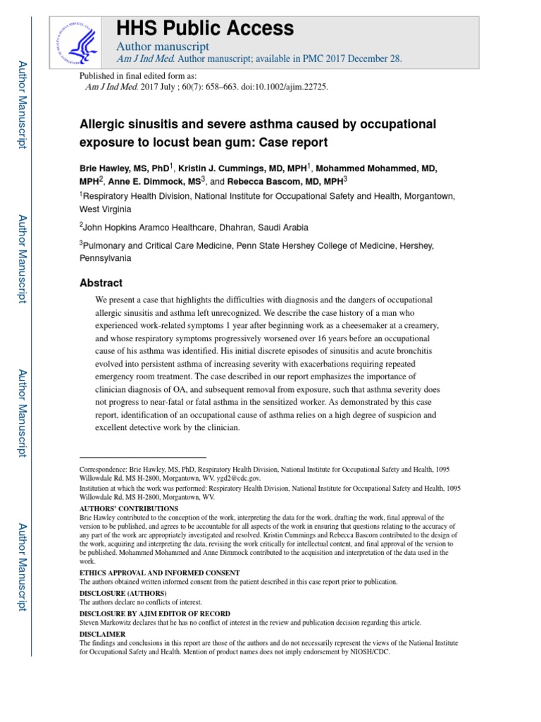 Allergic Sinusitis and Severe Asthma Caused by Occupational Exposure To