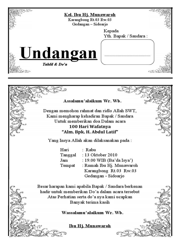 60 Contoh Undangan Yasinan Aqiqah Gratis Terbaik