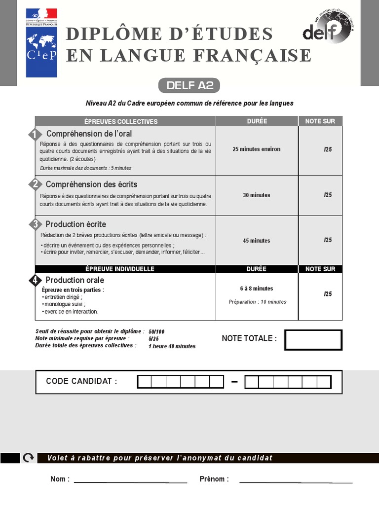 Guide de l'examen DELF A2 2024 | PDF