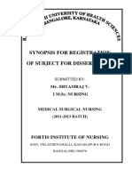 Synopsis For Registration of Subject For Dissertation: Fortis Institute of Nursing