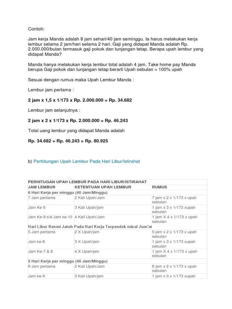 Contoh Perhitungan Lembur