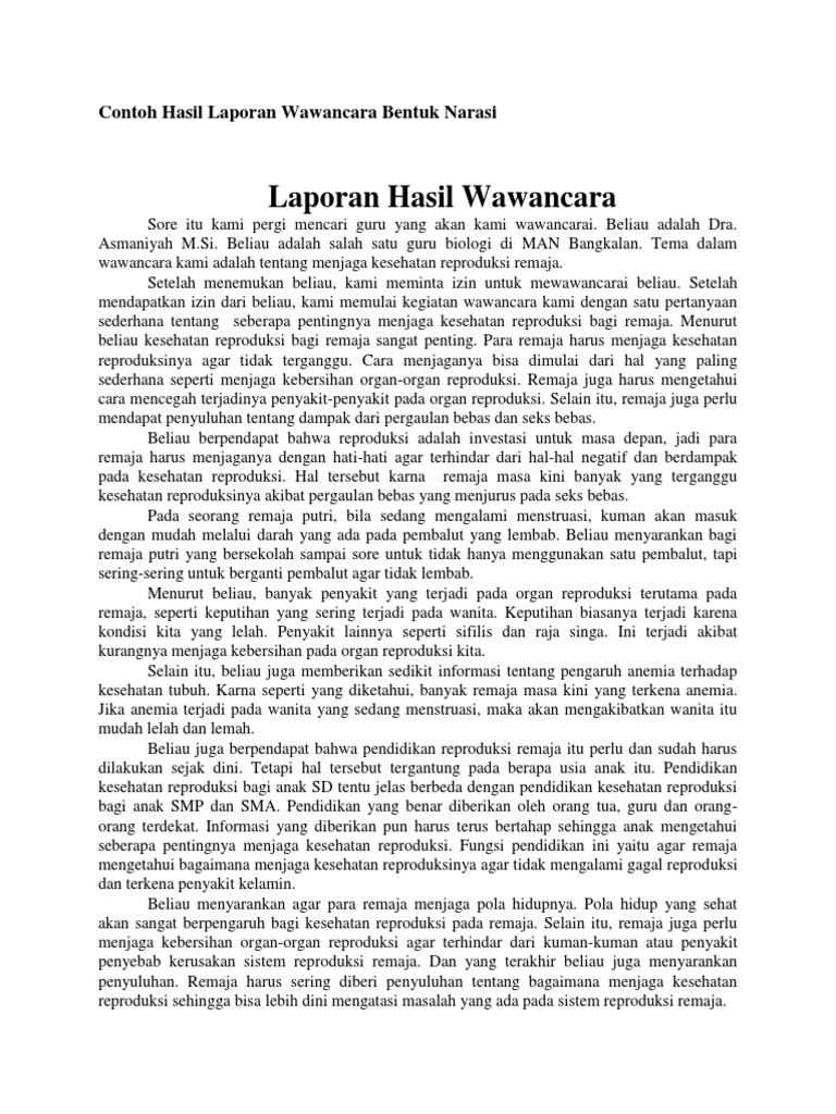 Contoh Hasil Laporan Wawancara Bentuk Narasi Pdf