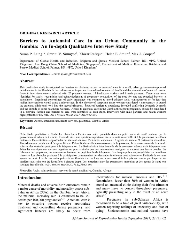 Barriers To Antenatal Care in An Urban Community Gambia | PDF ...
