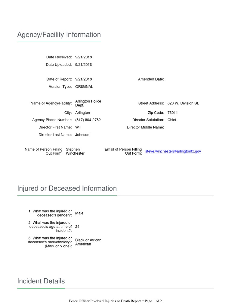 TX Attorney General Arlington PD Report On O'Shae Marquis Terry PDF