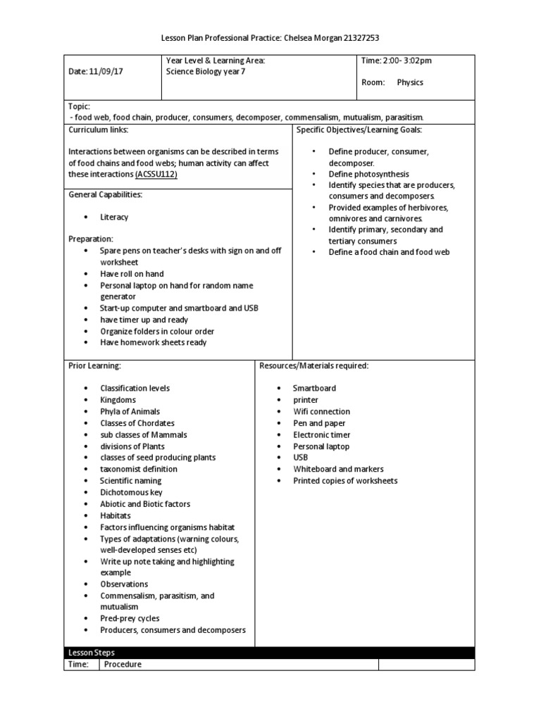Year 7 Food Chain and Web Lesson Plan | PDF | Food Web | Lesson Plan