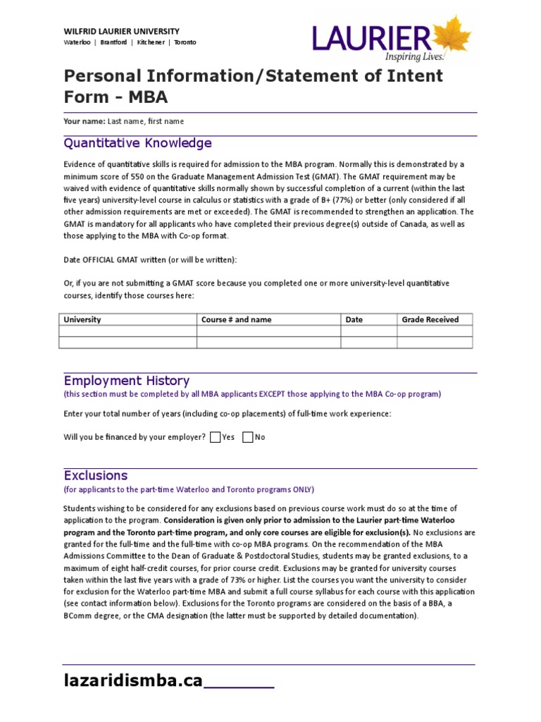 Statement of Intent Mba | Graduate Management Admission Test | Master ...