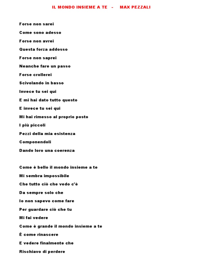 Il Mondo Insieme A Te Max Pezzali PDF