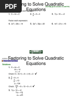 Factoring To Solve Quadratic Equations: Solve and Check Each Equation. - 9 4 - 3