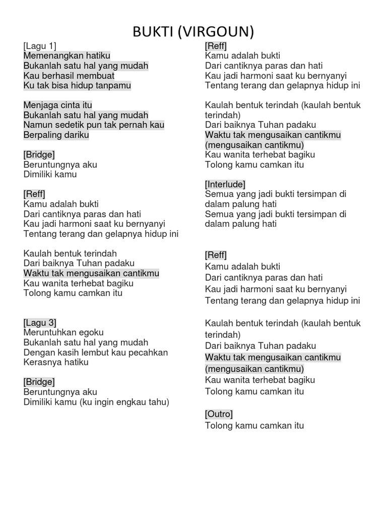 Lyric Bukti Pdf