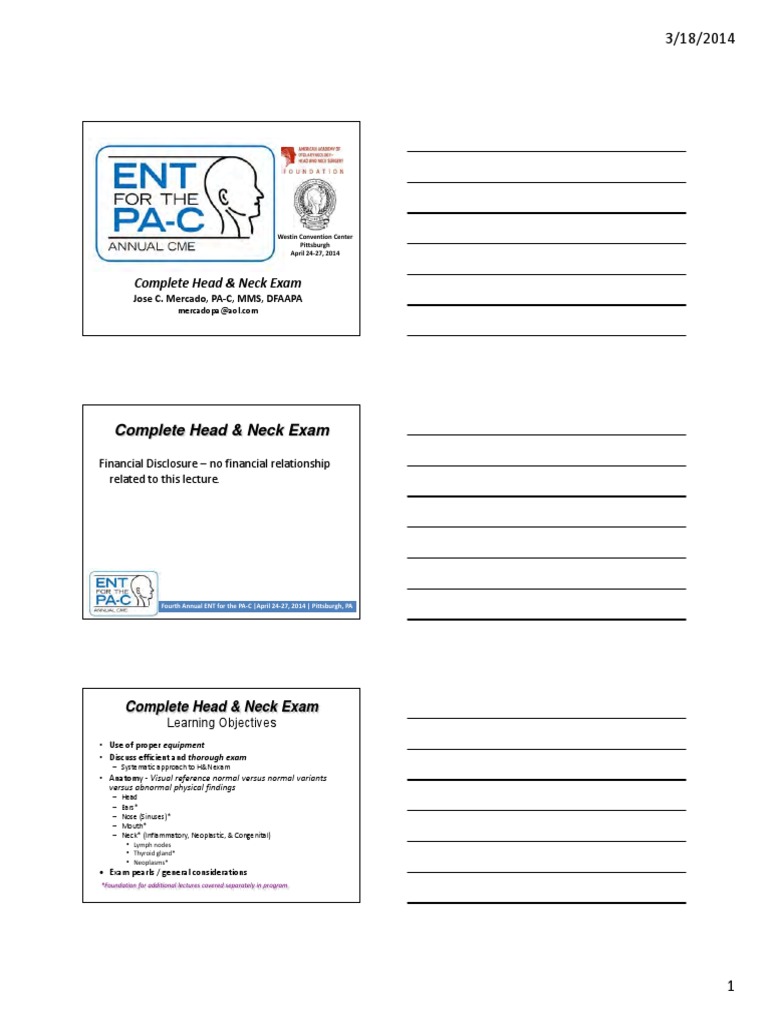 2 - The ENT Exam - Mercado | PDF | Human Tooth | Neck