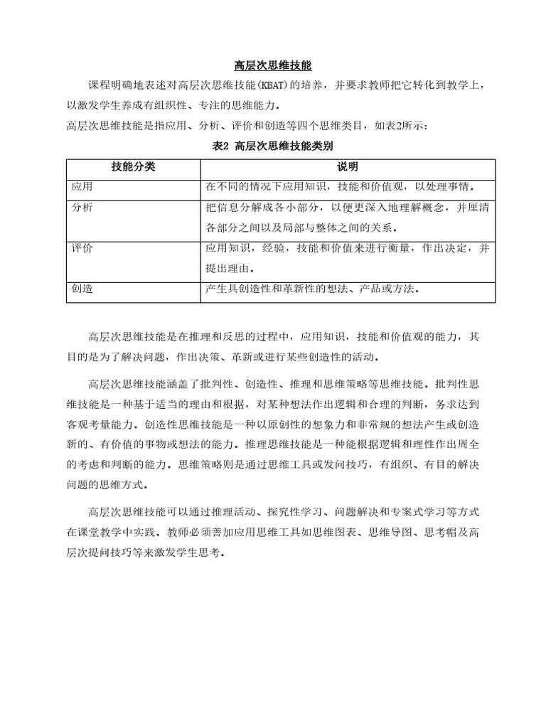 高层次思维技能