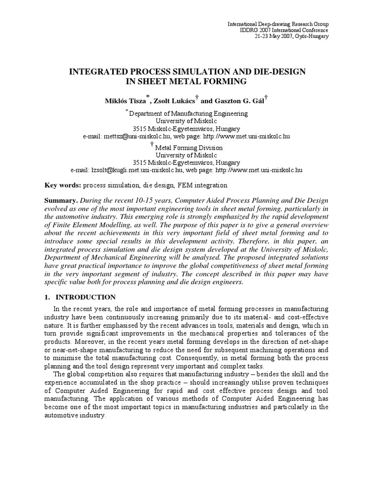 Integrated Process Simulation and Die-Design in Sheet Metal Forming ...