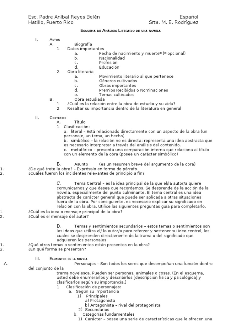 Esquema de Análisis Literario