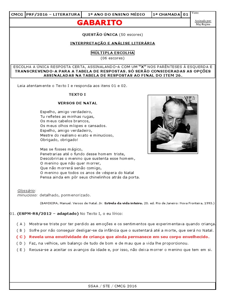 Gabarito Prf Literatura 1º Ano | Brasil | Amor