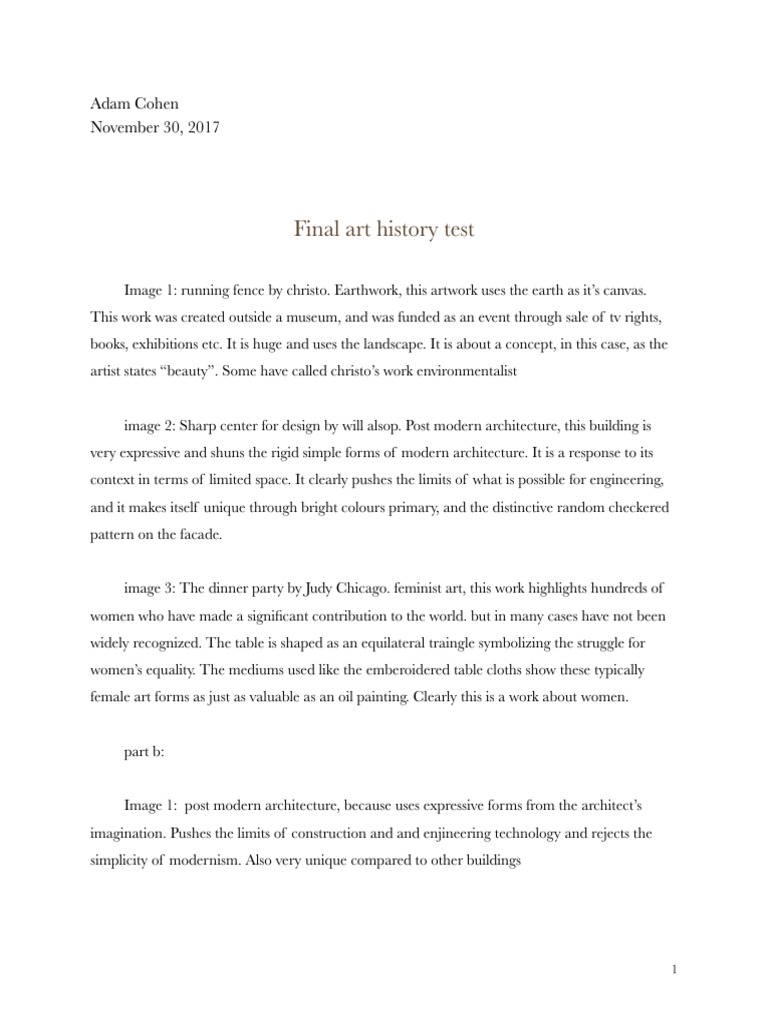 Final Art History Test Adam Cohen November 30, 2017 PDF Art