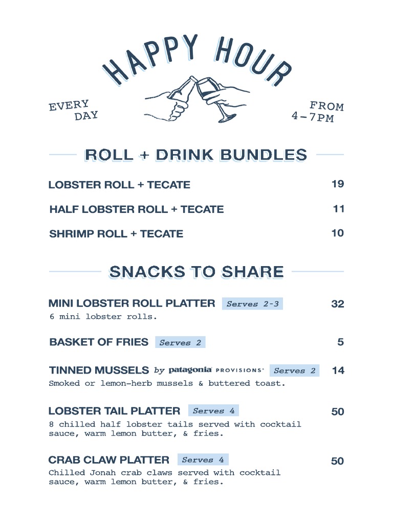Luke's Lobster Happy Hour Menu